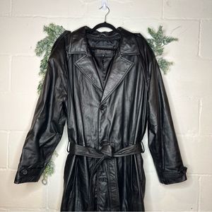 Wilson’s leather | womens large black genuine leather trench coat